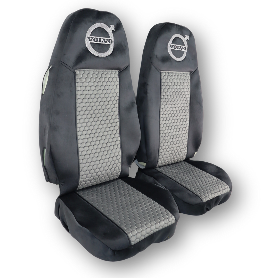 Чехол на сиденья VOLVO FH FM (2014-...) Серая сота - черный велюр Чехол на сиденья VOLVO FH FM (2014-...) Серая сота - черный велюр