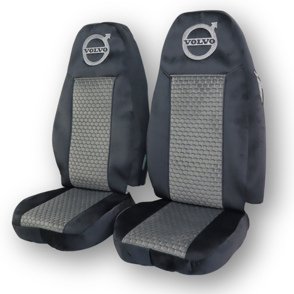 Чехол на сиденья VOLVO FH FM (2014-...) Серая сота - черный велюр Чехол на сиденья VOLVO FH FM (2014-...) Серая сота - черный велюр