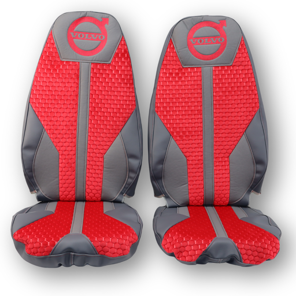 Чохол на сидіння Enterprise VOLVO FH FM (2014-...)   шкіра чорна-сіра перфорація-велюр сота червона