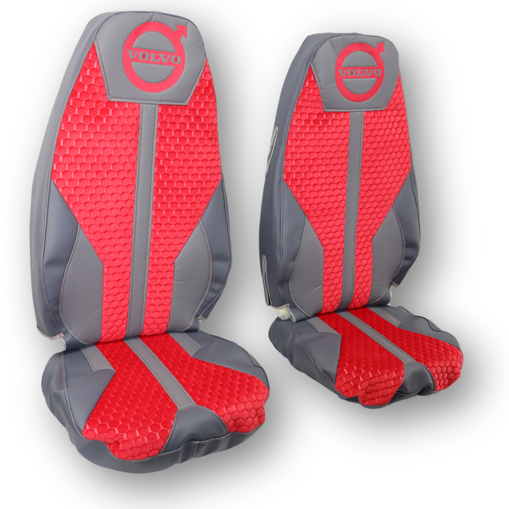 Чохол на сидіння Enterprise VOLVO FH FM (2014-...)   шкіра чорна-сіра перфорація-велюр сота червона