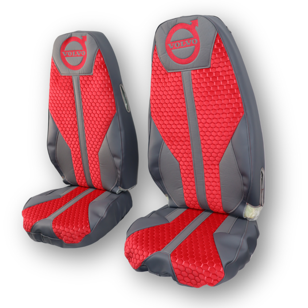 Чохол на сидіння Enterprise VOLVO FH FM (2014-...)   шкіра чорна-сіра перфорація-велюр сота червона