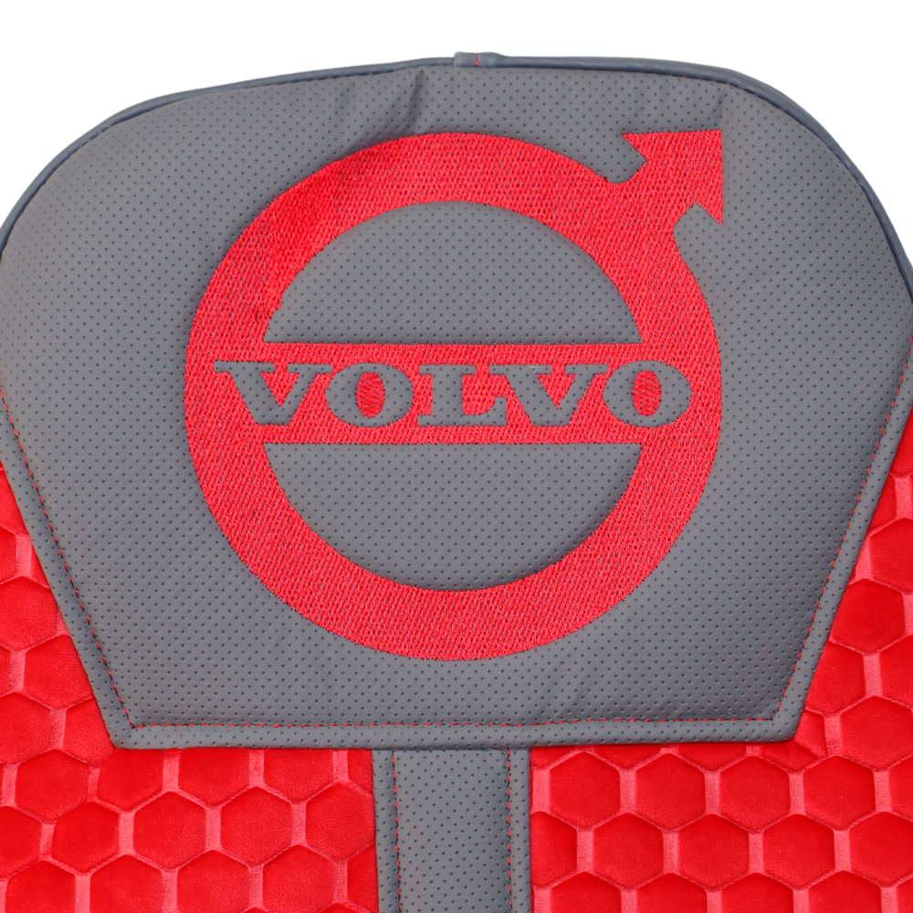 Чохол на сидіння Enterprise VOLVO FH FM (2014-...)   шкіра чорна-сіра перфорація-велюр сота червона