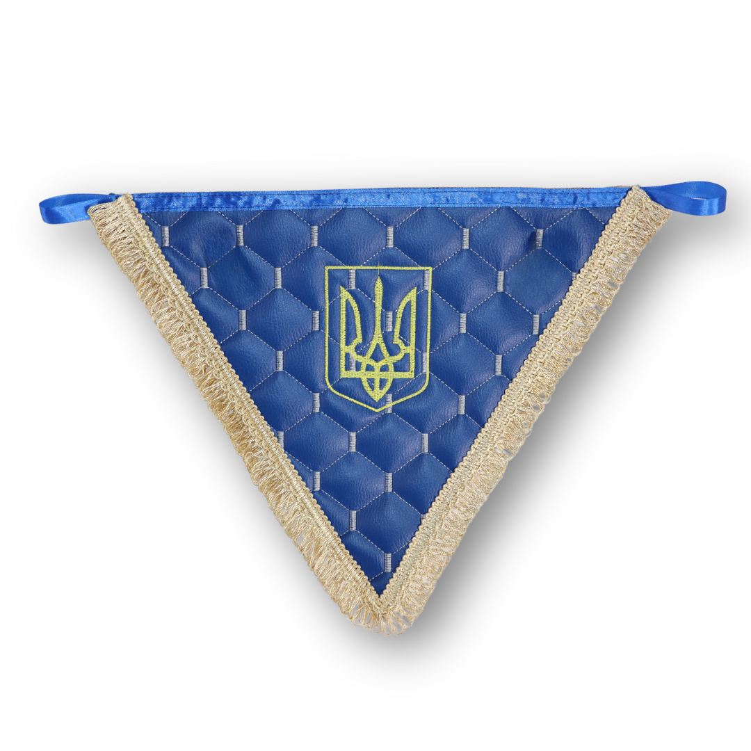 Вымпел треугольный экокожа, трезубец Украины, синий