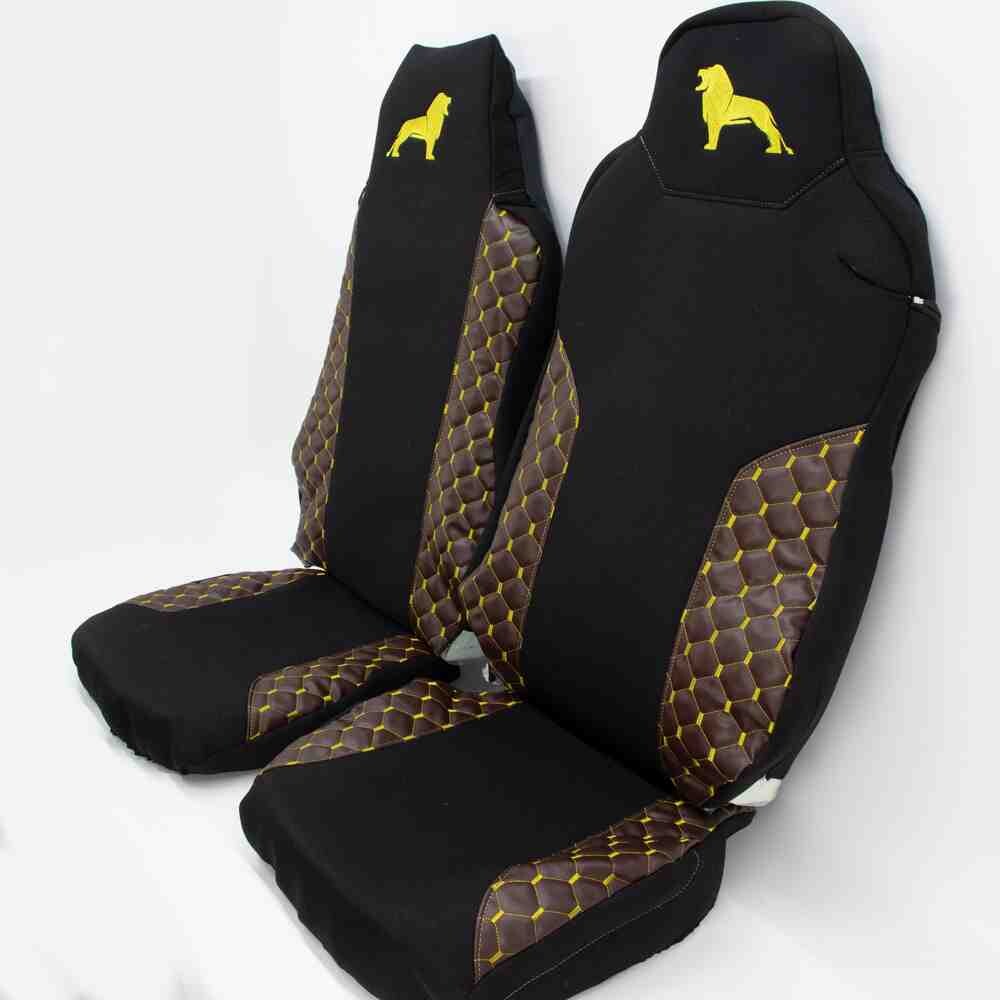 Чехол на сиденья Экокожа MAN TGX,TGA,TGL,TGM,TGS; (2007-2020) 1 ремень, водитель (Низкий) пассажир (Высокий) коричн.