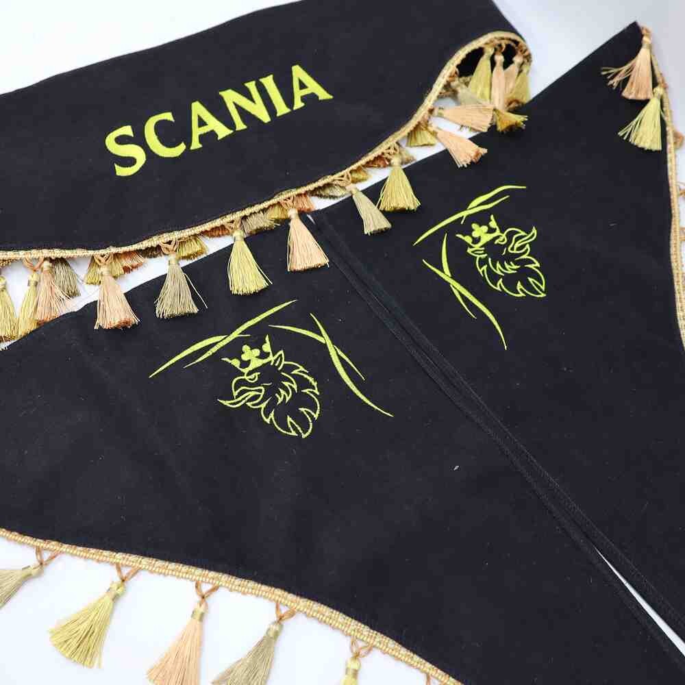 Шторка Рогожка "Double-Sided" SCANIA лоб + косынки черная 2-х сторонняя