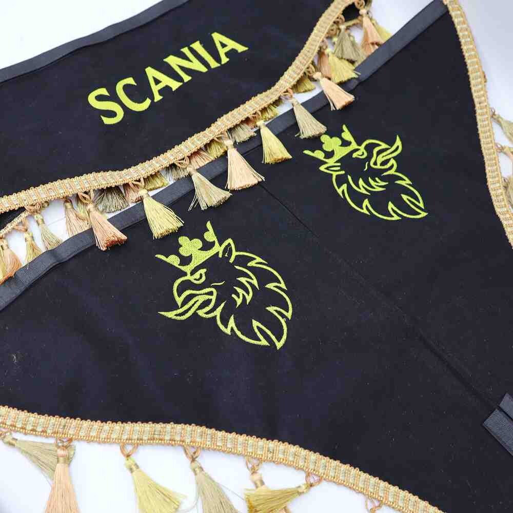 Шторка Рогожка "Double-Sided" SCANIA лоб + косынки черная 2-х сторонняя