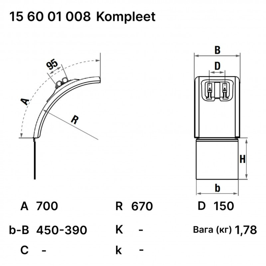 Защита колеса 700Х450 полукрыло, встроенное крепление, LAGO Защита колеса 700Х450 полукрыло, встроенное крепление, LAGO
