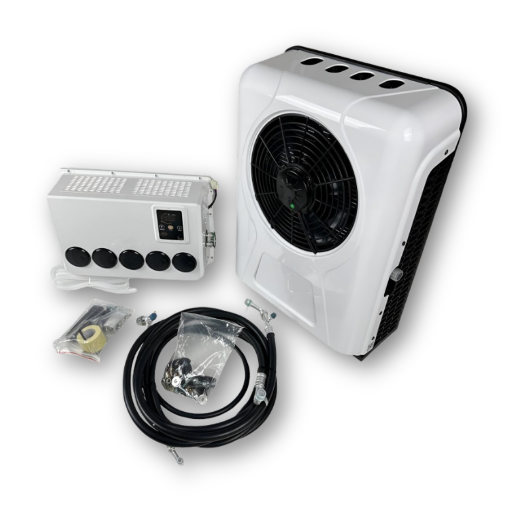 Стояночный автономный кондиционер 24V; Вес 26 кг; конденсаторный блок 490*660*210 мм; испарительный блок 455*335*165 мм; без фреона Стояночный автономный кондиционер 24V; Вес 26 кг; конденсаторный блок 490*660*210 мм; испарительный блок 455*335*165 мм; без фреона