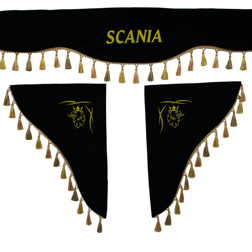 Шторка Рогожка "Double-Sided" SCANIA лоб + косынки черная 2-х сторонняя