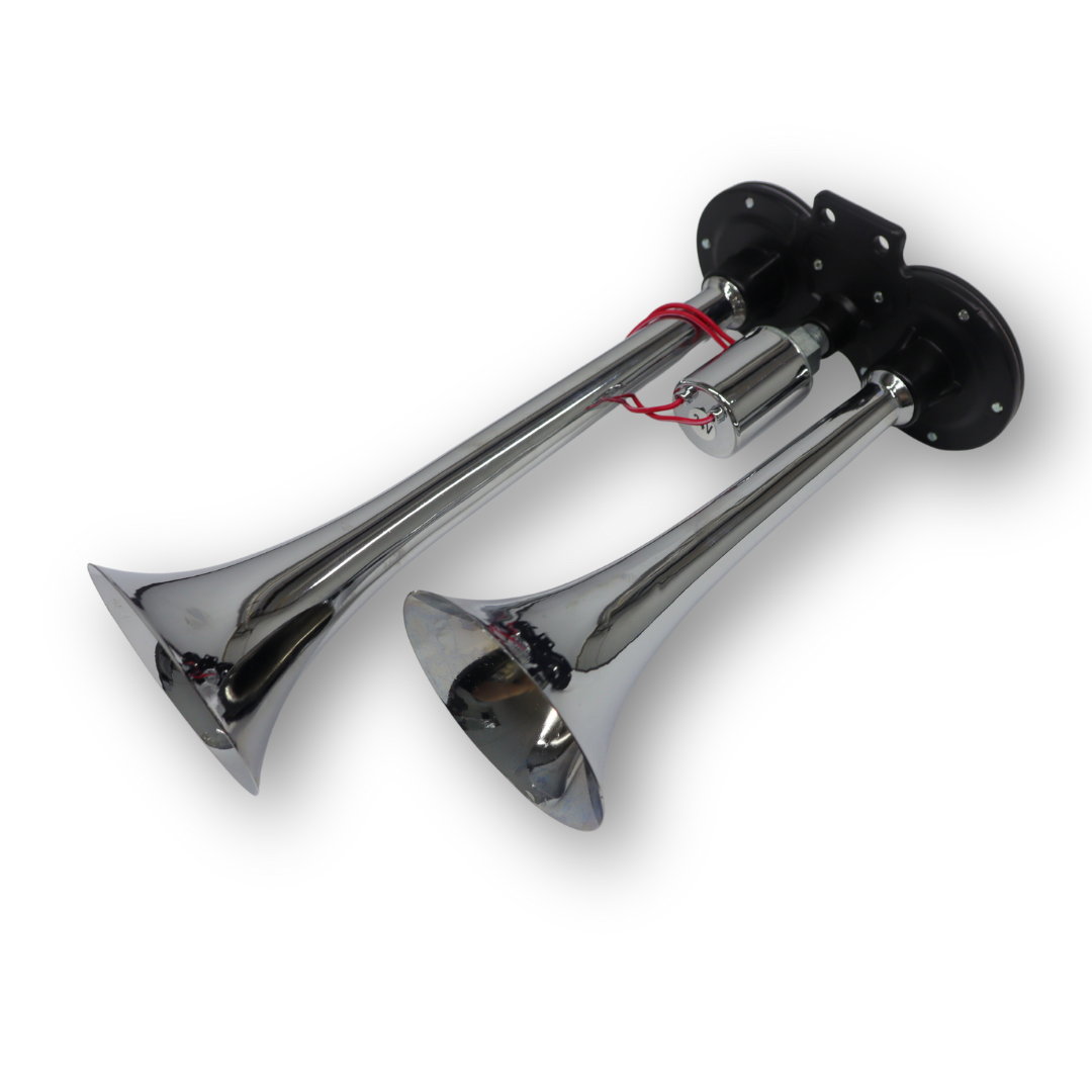 Сигнал хром 2 дудки 24V/12V \300mm\ ELEGANT