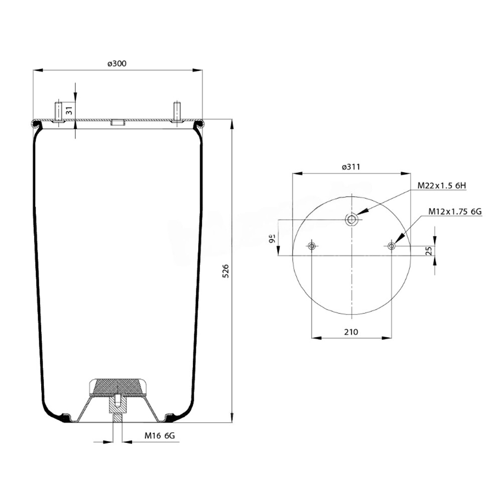 Пневморессора без стакана, BPW (0542940010)