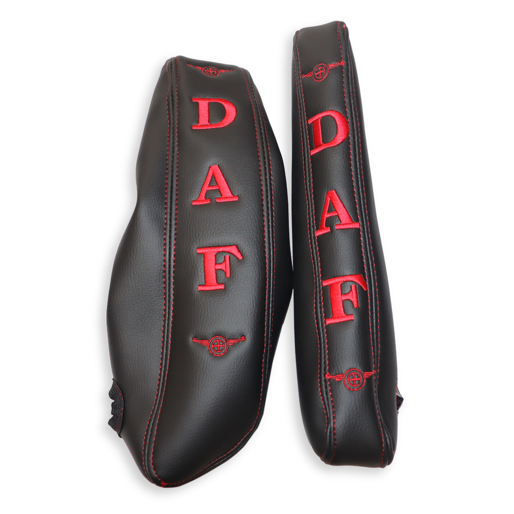 Подлокотник DAF 106  кожа черная (красная вышивка) (2 шт.)