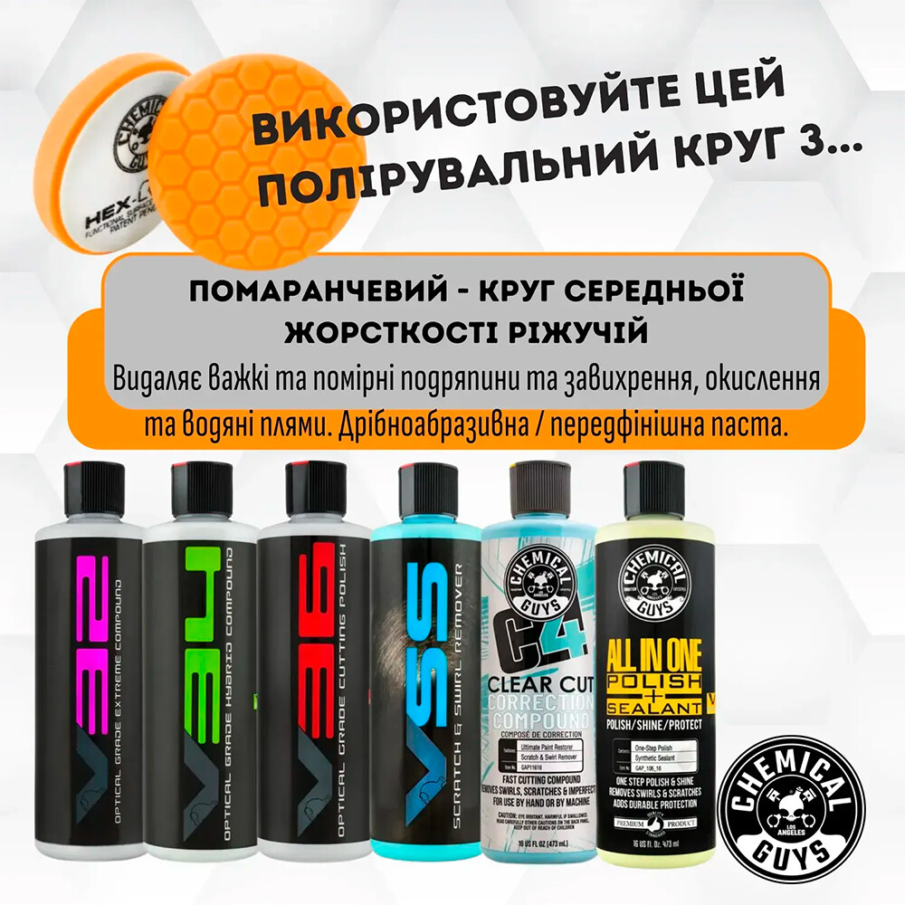 Полировальный круг средней жесткости режущий оранжевый Orange Hex-Logic Quantum Medium-Heavy Cutting Pad 5"/125мм Полировальный круг средней жесткости режущий оранжевый Orange Hex-Logic Quantum Medium-Heavy Cutting Pad 5"/125мм