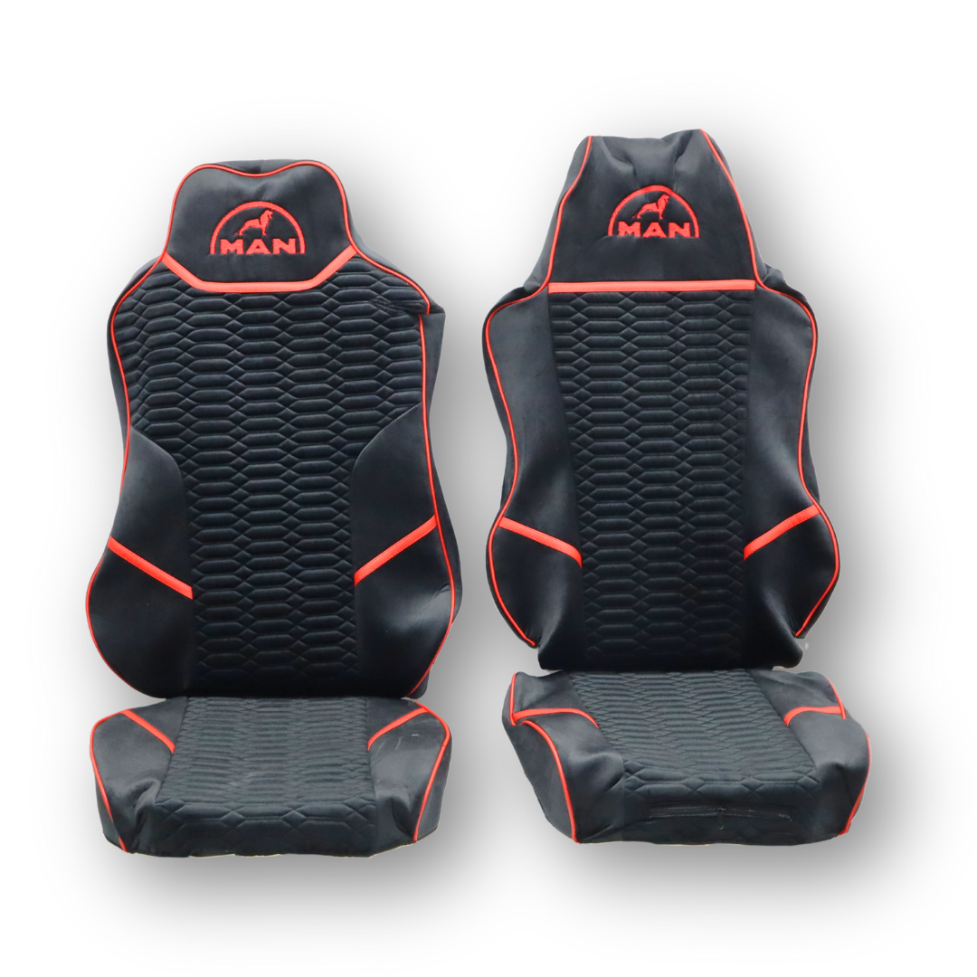 Чехол на сиденья KADIFE Велюр MAN TGX,TGA,TGL,TGM,TGS; (2007-2020) 1 ремень, водитель (Низкий) пассажир (Высокий) черный велюр