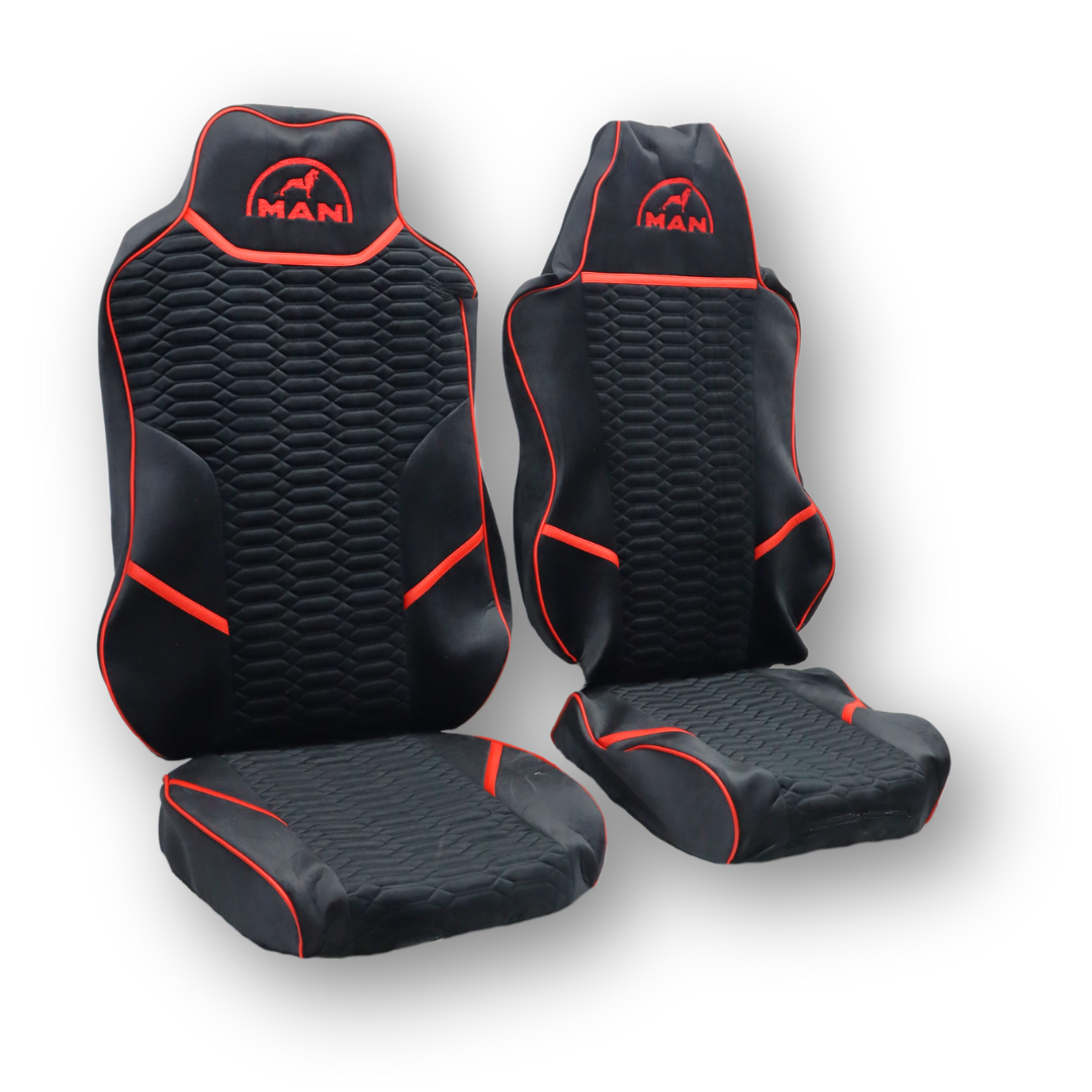 Чехол на сиденья KADIFE Велюр MAN TGX,TGA,TGL,TGM,TGS; (2007-2020) 1 ремень, водитель (Низкий) пассажир (Высокий) черный велюр