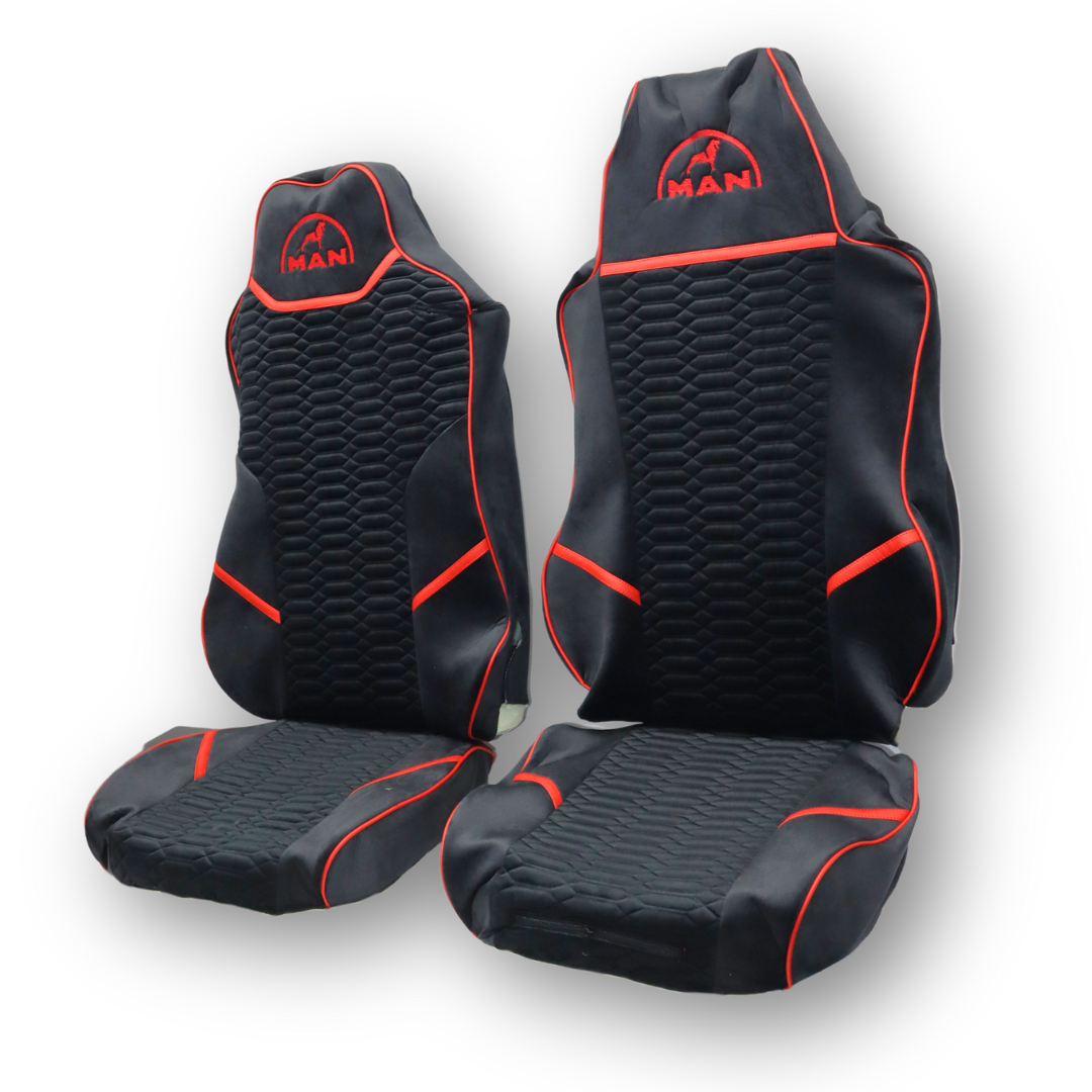 Чехол на сиденья KADIFE Велюр MAN TGX,TGA,TGL,TGM,TGS; (2007-2020) 1 ремень, водитель (Низкий) пассажир (Высокий) черный велюр