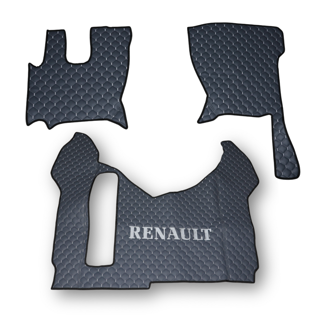 Коврик Экокожа RENAULT Premium 2006-2013; АКПП, МКПП, серый с вышивкой, АСП