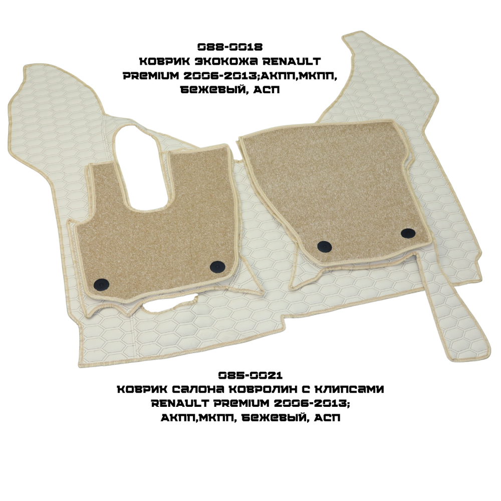Килимок Екошкіра RENAULT Premium 2006-2013; АКПП, МКПП, бежевий, АСП Килимок Екошкіра RENAULT Premium 2006-2013; АКПП, МКПП, бежевий, АСП