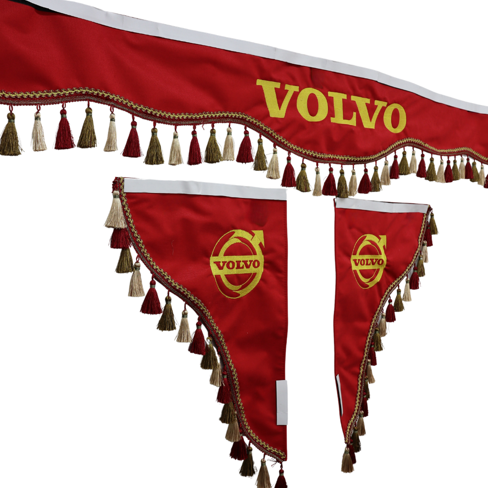 Шторка Рогожка "Double-Sided" VOLVO лоб + косынки красная 2-х сторонняя