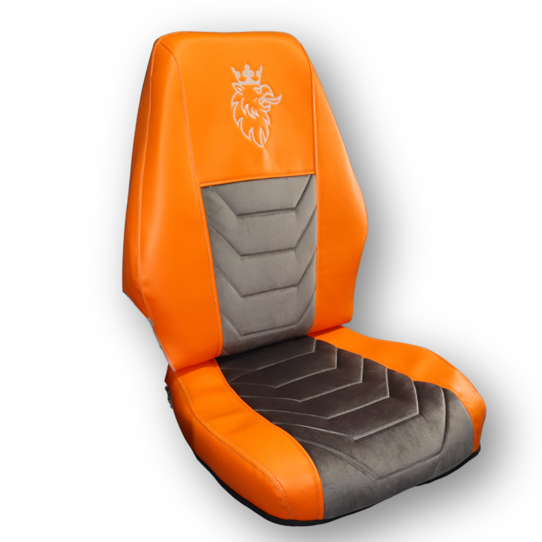 Чехол на сиденья SCANIA R,G,P,S (2014-...) водит. монолит - пасс. складное, серый велюр - оранжевая кожа