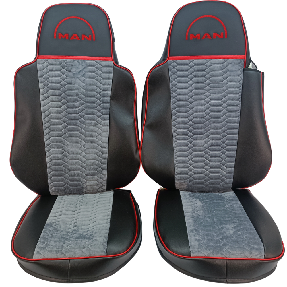 Чохол на сидіння KADIFE Велюр+Екошкіра MAN TGX,TGA,TGL,TGM,TGS; (2005-2020) 1 ремінь водій чорна шкіра+сірий велюр Чохол на сидіння KADIFE Велюр+Екошкіра MAN TGX,TGA,TGL,TGM,TGS; (2005-2020) 1 ремінь водій чорна шкіра+сірий велюр