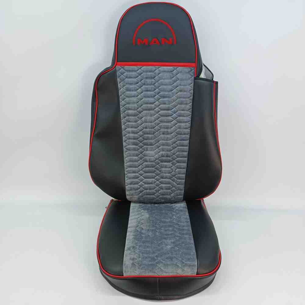 Чохол на сидіння KADIFE Велюр+Екошкіра MAN TGX,TGA,TGL,TGM,TGS; (2005-2020) 1 ремінь водій чорна шкіра+сірий велюр Чохол на сидіння KADIFE Велюр+Екошкіра MAN TGX,TGA,TGL,TGM,TGS; (2005-2020) 1 ремінь водій чорна шкіра+сірий велюр