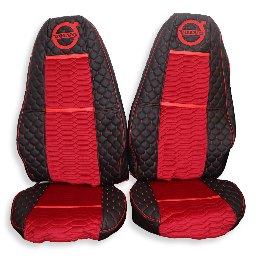 Чохол на сидіння KADIFE Велюр+Екошкіра VOLVO FH FM (2002-2013) чорна шкіра преф.- червона нитка