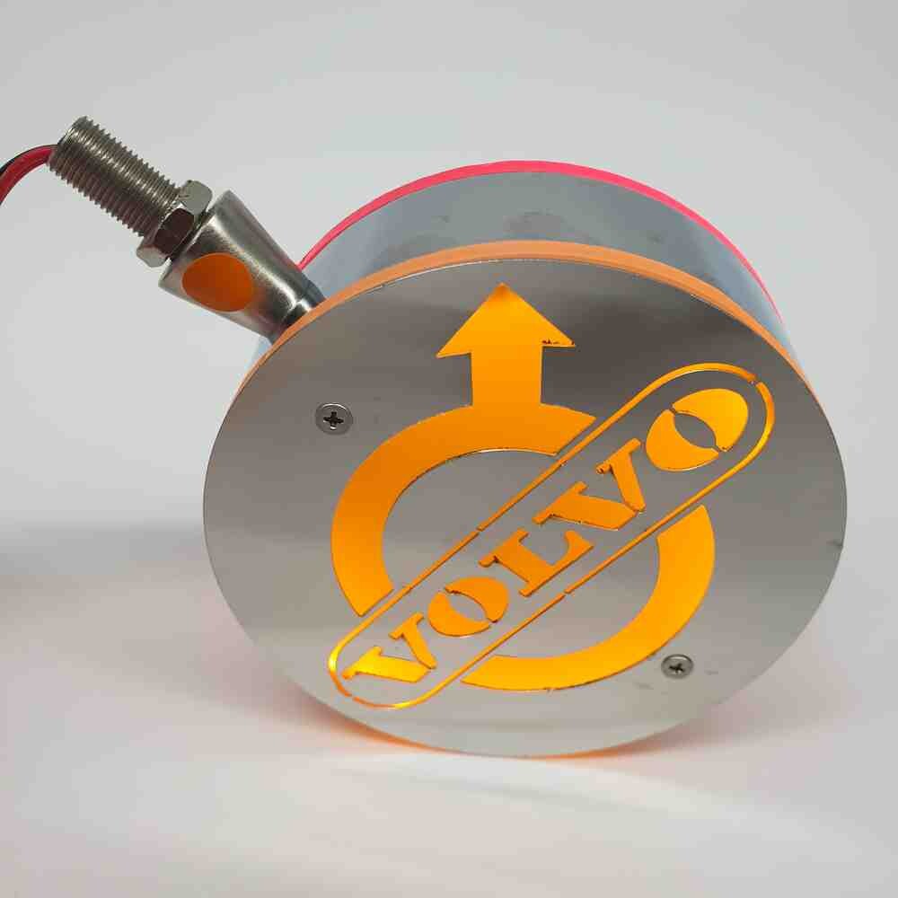 Фонарик декоративный с элементами нержавейки диодный  VOLVO - красно-желтый (Ø-100мм*40мм)