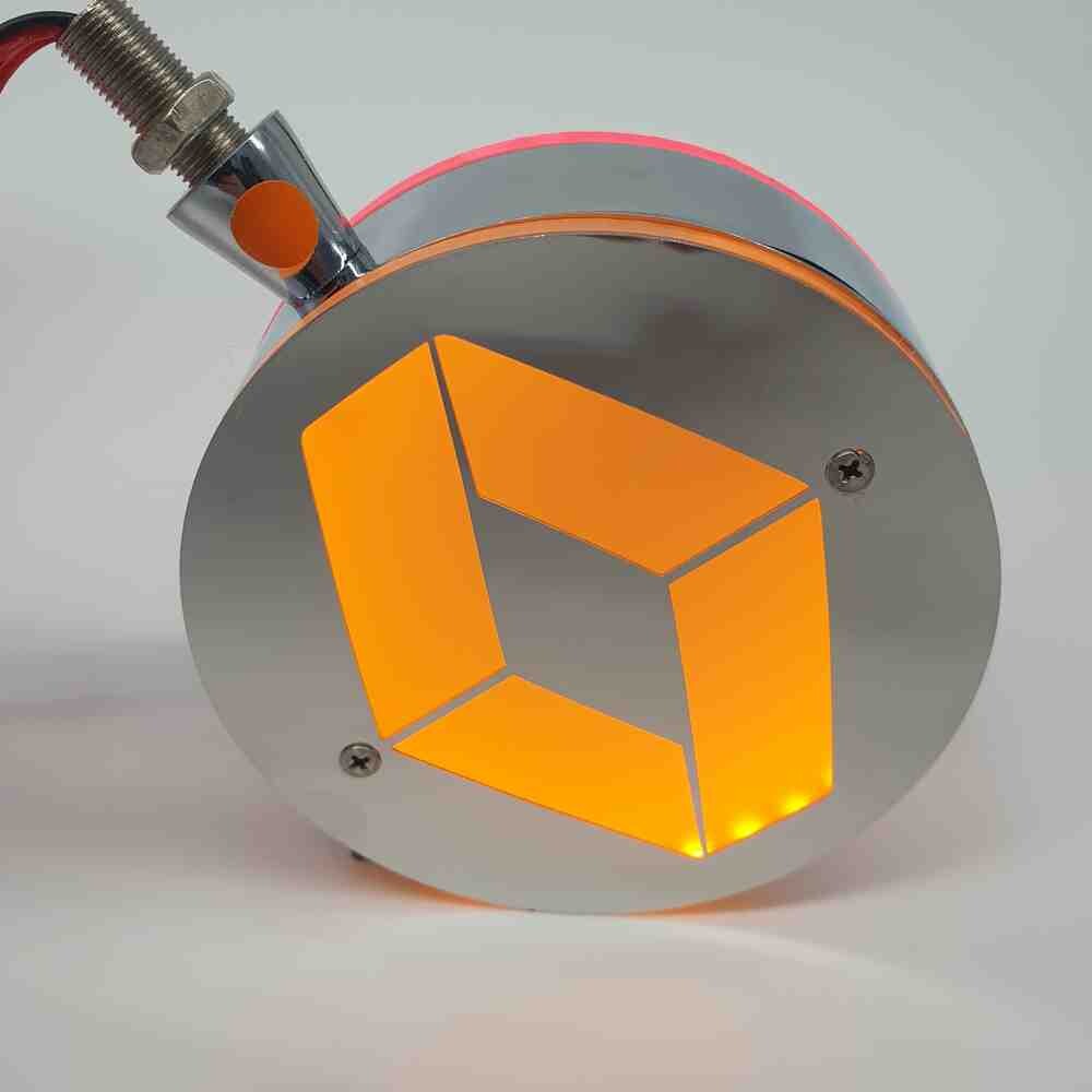 Фонарик декоративный с элементами нержавейки диодный  RENAULT - красно-желтый (Ø-100мм*40мм)