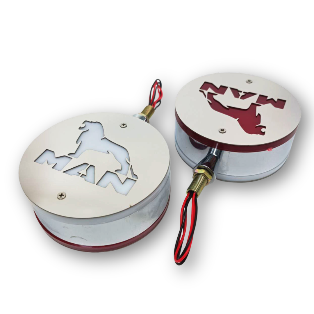 Фонарик декоративный с элементами нержавейки диодный  MAN - красно-белый (Ø-100мм*40мм)