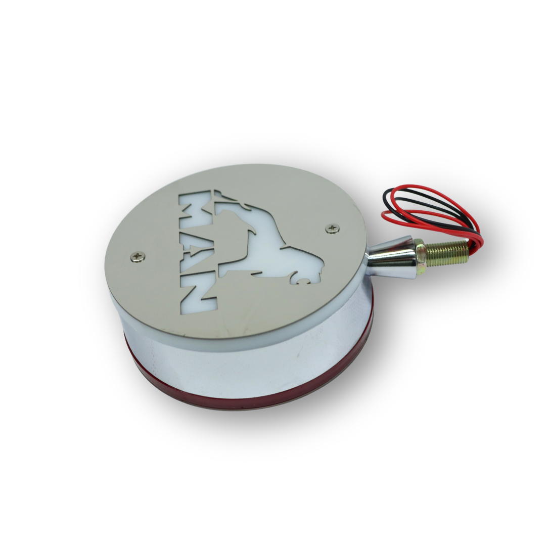 Фонарик декоративный с элементами нержавейки диодный  MAN - красно-белый (Ø-100мм*40мм)