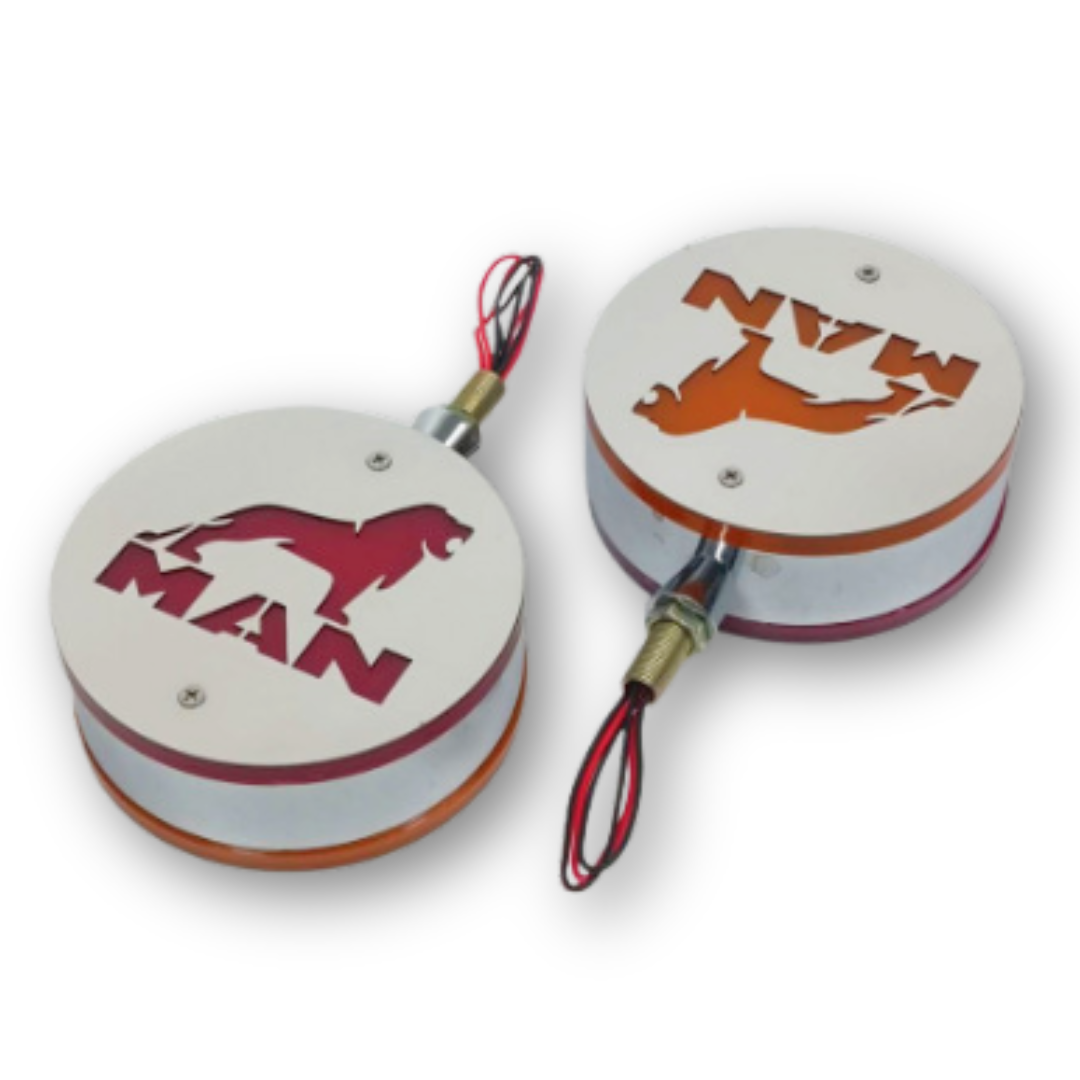 Фонарик декоративный с элементами нержавейки диодный  MAN - красно-желтый (Ø-100мм*40мм)