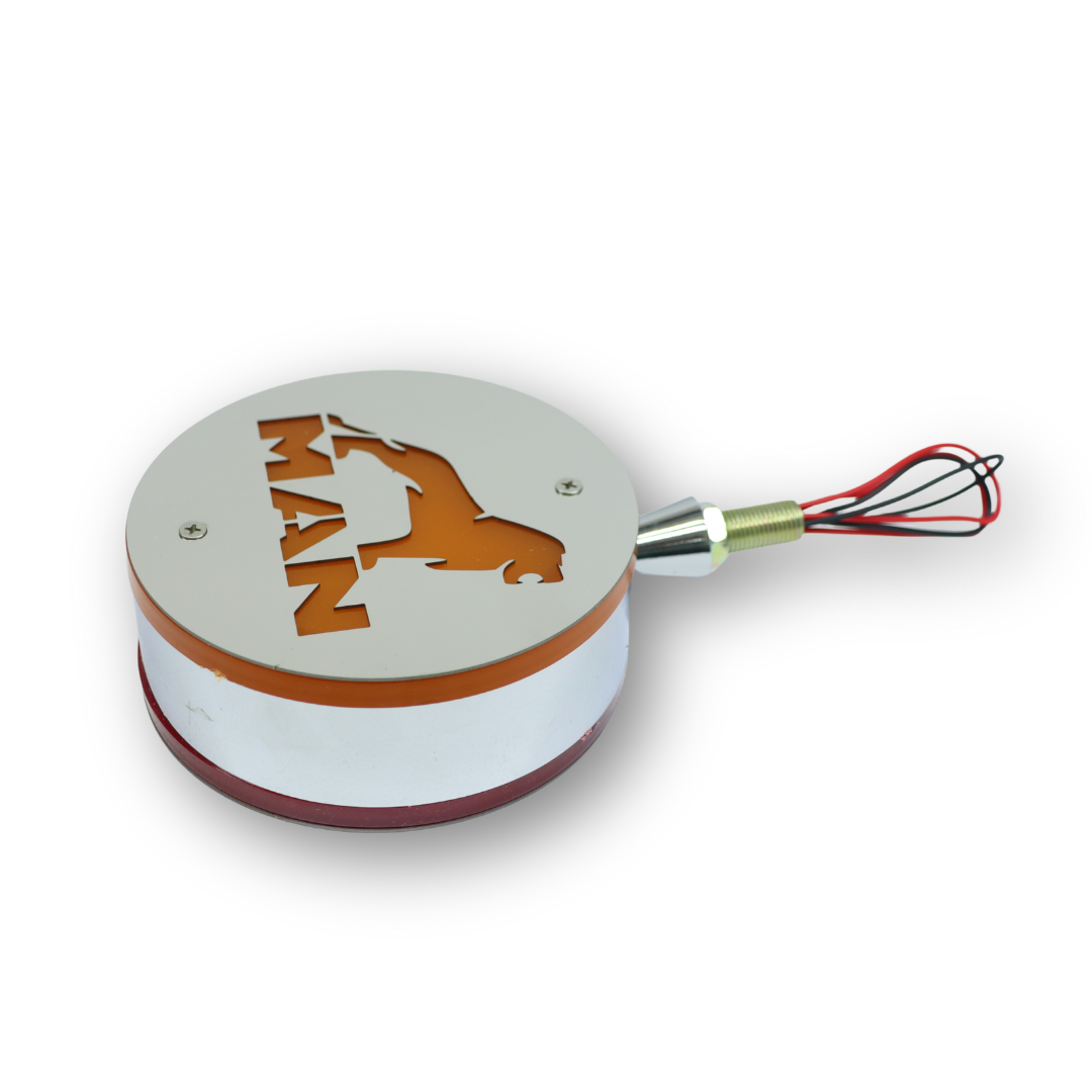 Фонарик декоративный с элементами нержавейки диодный  MAN - красно-желтый (Ø-100мм*40мм)