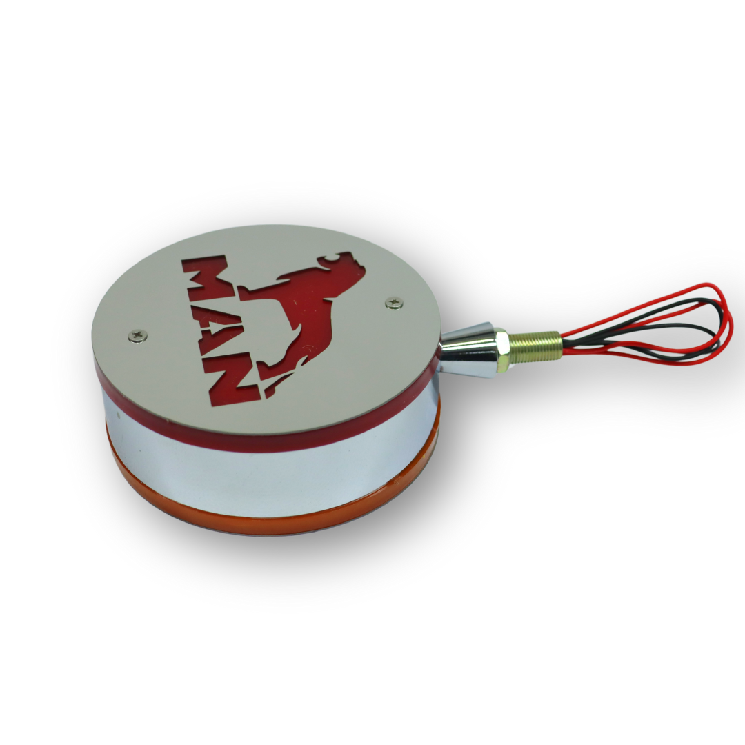 Фонарик декоративный с элементами нержавейки диодный  MAN - красно-желтый (Ø-100мм*40мм)