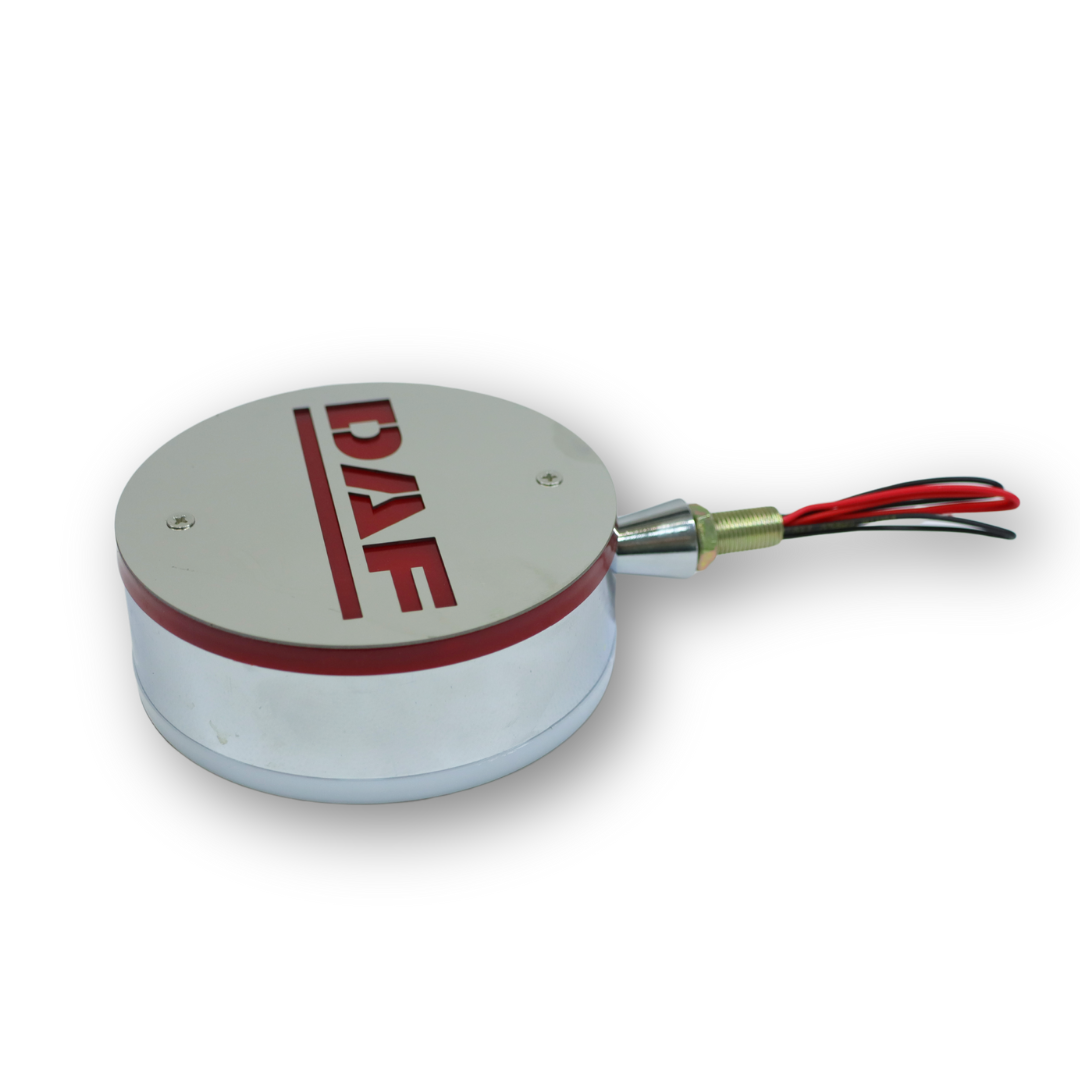 Фонарик декоративный с элементами нержавейки диодный  DAF - красно-белый (Ø-100мм*40мм)