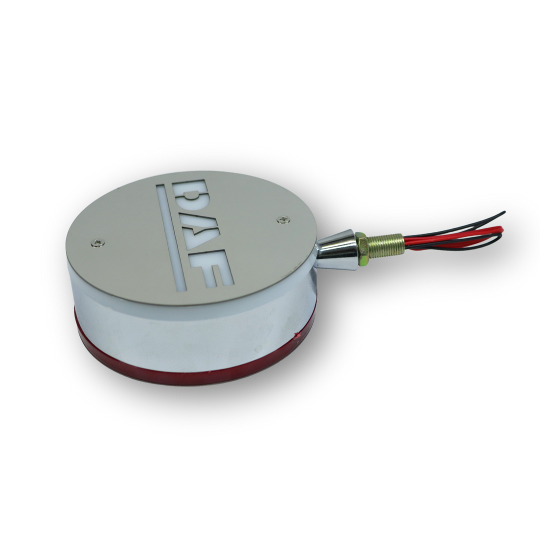 Фонарик декоративный с элементами нержавейки диодный  DAF - красно-белый (Ø-100мм*40мм)