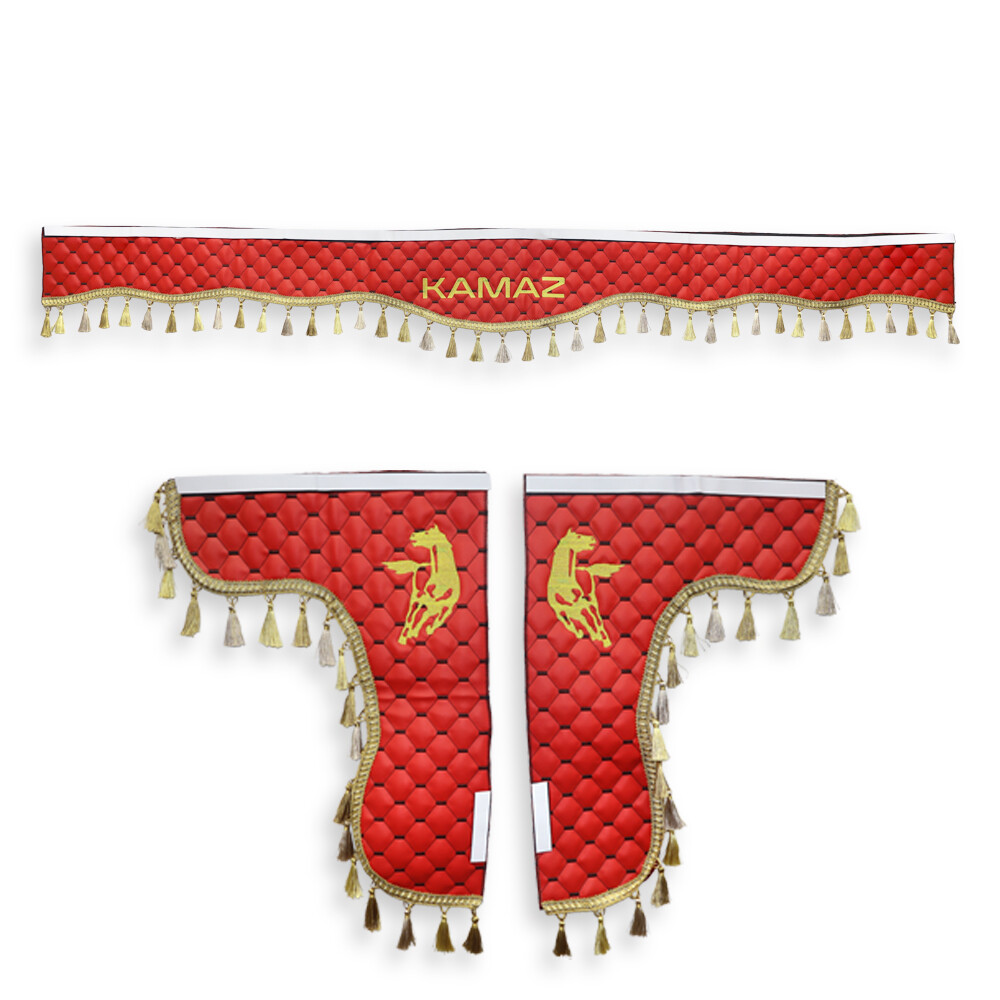 Шторка лоб + косинки Екошкіра KAMAZ червона