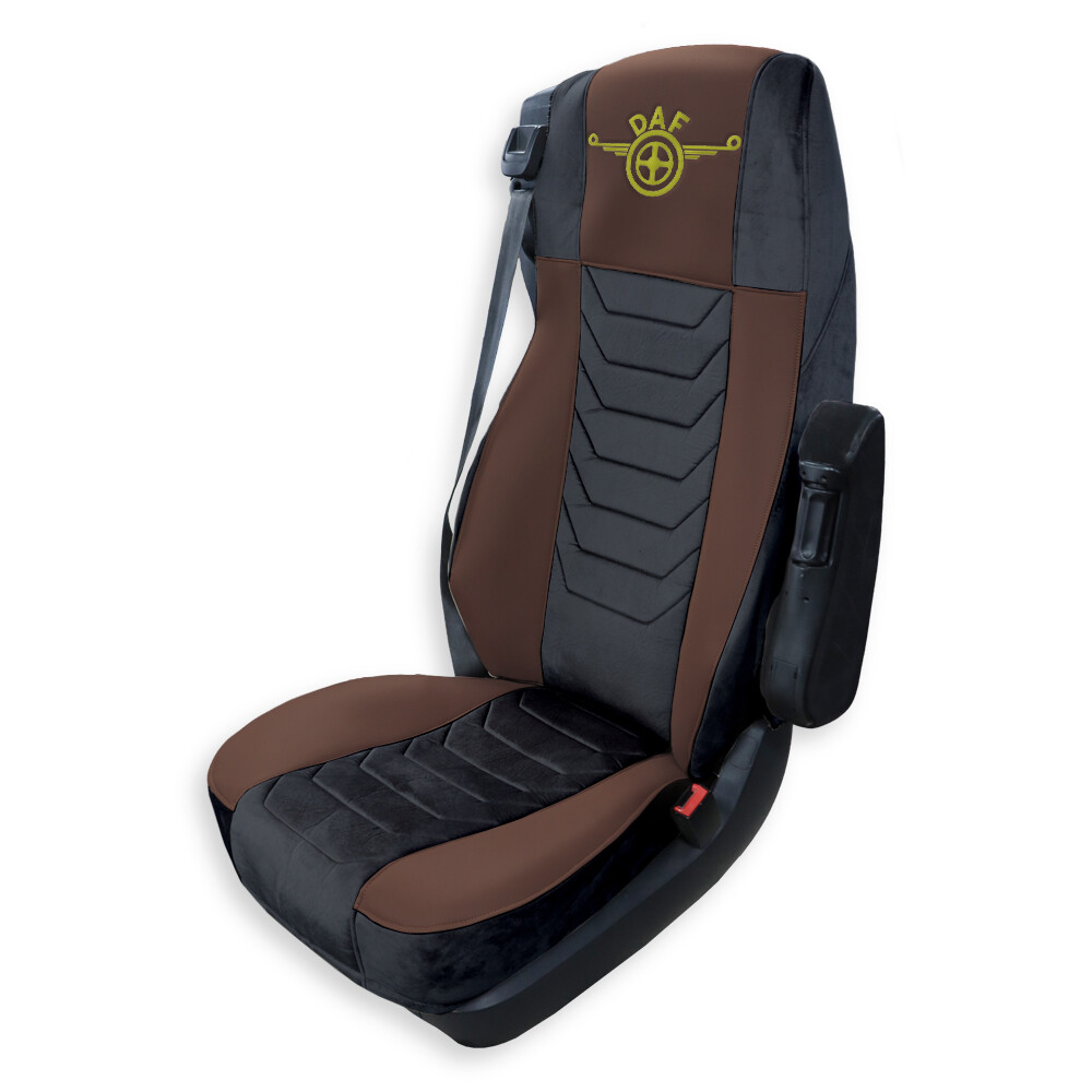 Чехол на сиденья Chess DAF XF105 106 XG CF85 LF (2013-2024) коричневая кожа- черный велюр