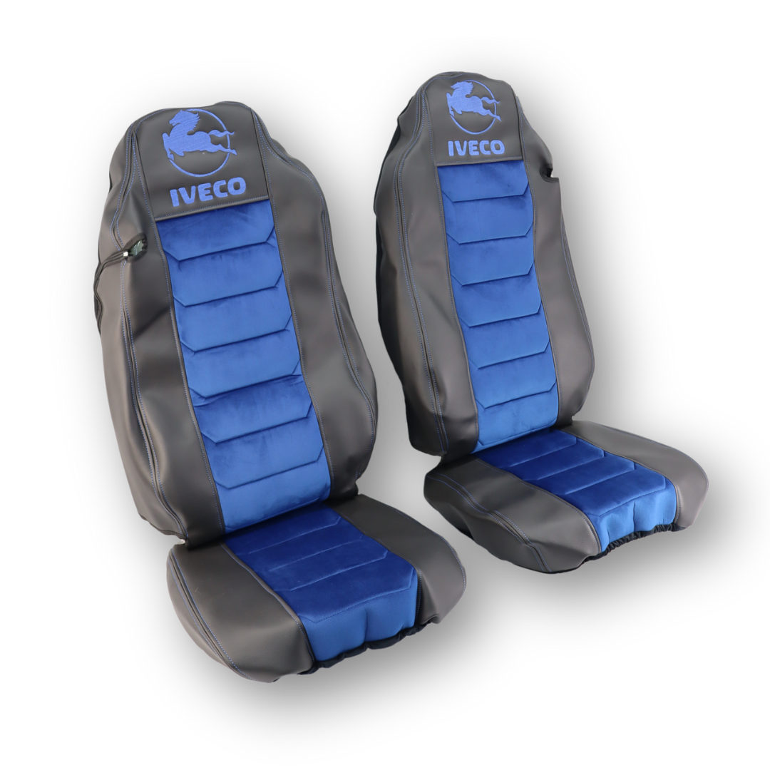 Чохол на сидіння IVECO; синій велюр - чорна шкіра Чохол на сидіння IVECO; синій велюр - чорна шкіра