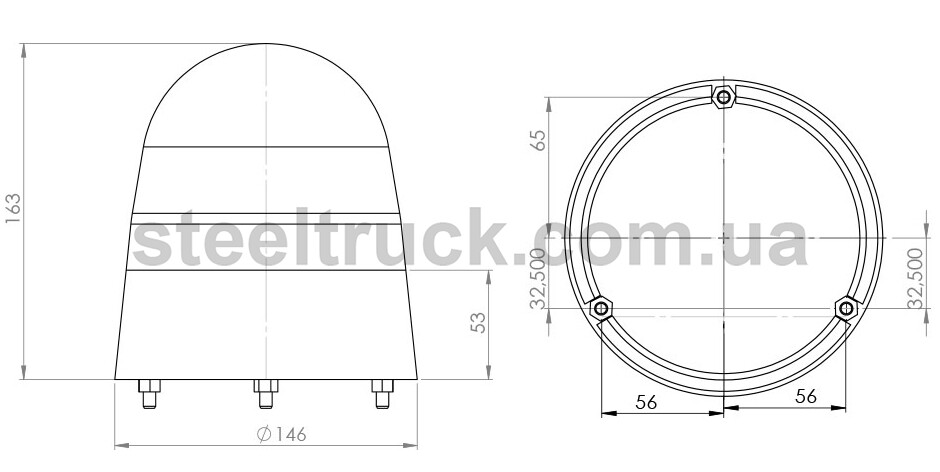 Маячок 12V (на болтах) желтый