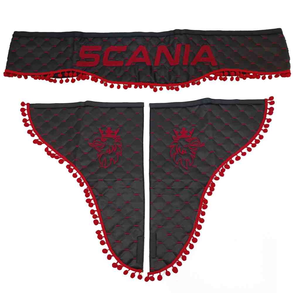 Шторка Екошкіра "Wave" SCANIA лоб + косинки чорна Шторка Екошкіра "Wave" SCANIA лоб + косинки чорна