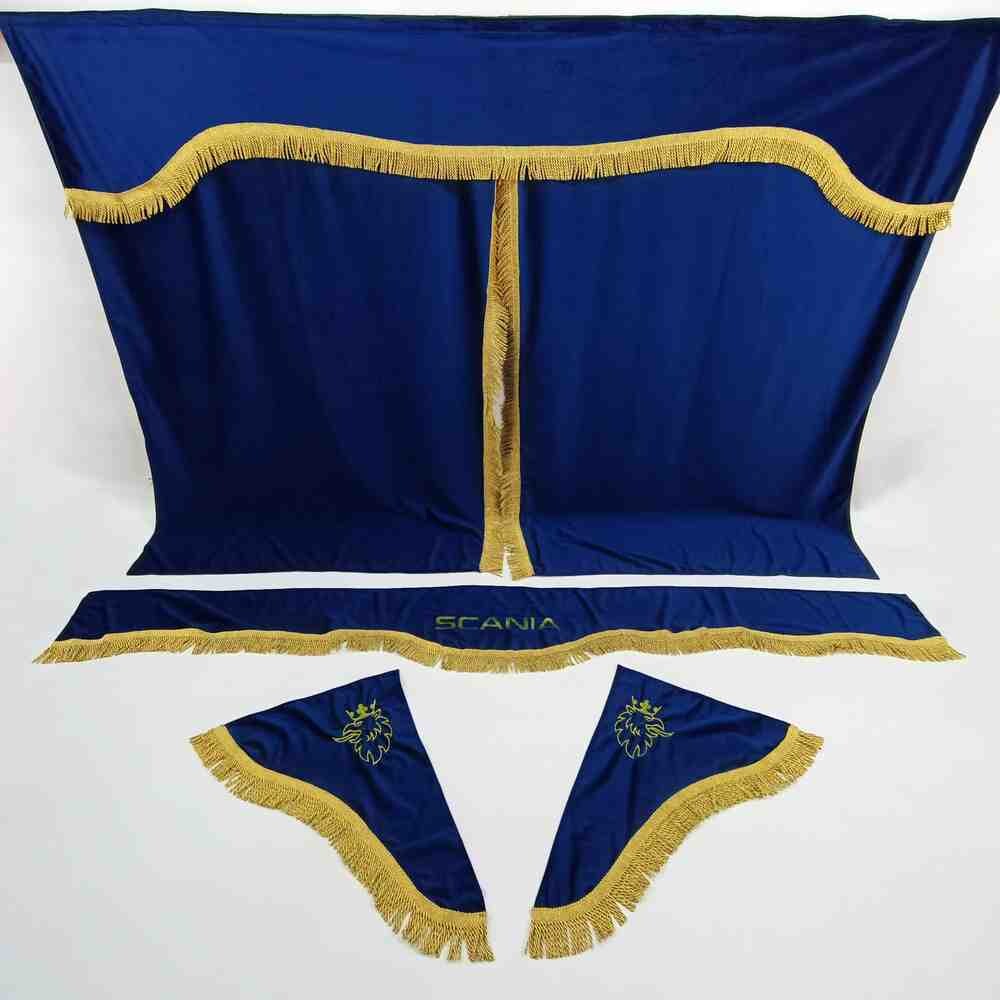 Шторка Велюр "Wave" SCANIA лоб+косинки+спальник синяя Шторка Велюр "Wave" SCANIA лоб+косинки+спальник синяя