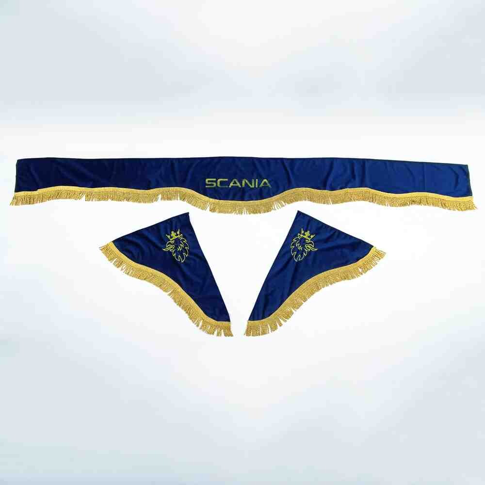 Шторка Велюр "Wave" SCANIA лоб+косинки+спальник синяя Шторка Велюр "Wave" SCANIA лоб+косинки+спальник синяя