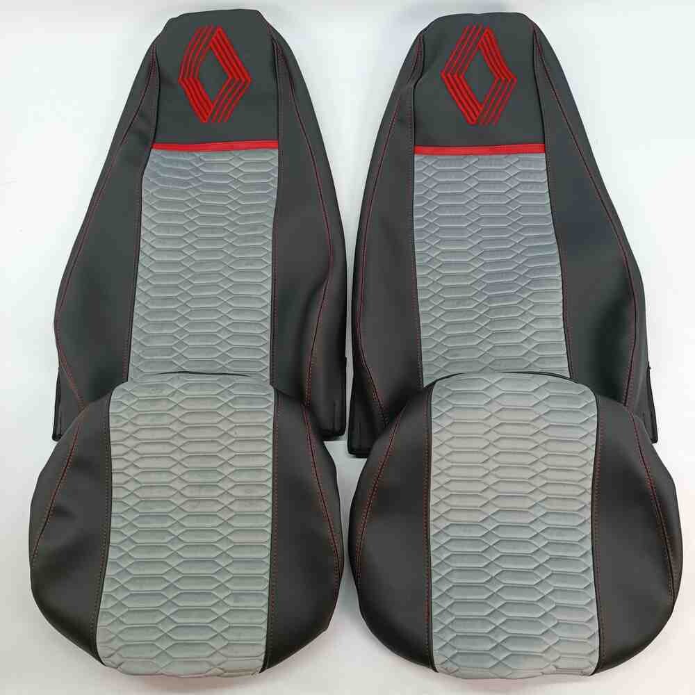 Чохол на сидіння KADIFE Велюр+Екошкіра Renault Magnum (2001-2013) водій, пасажир поворотне сидіння, Чорний