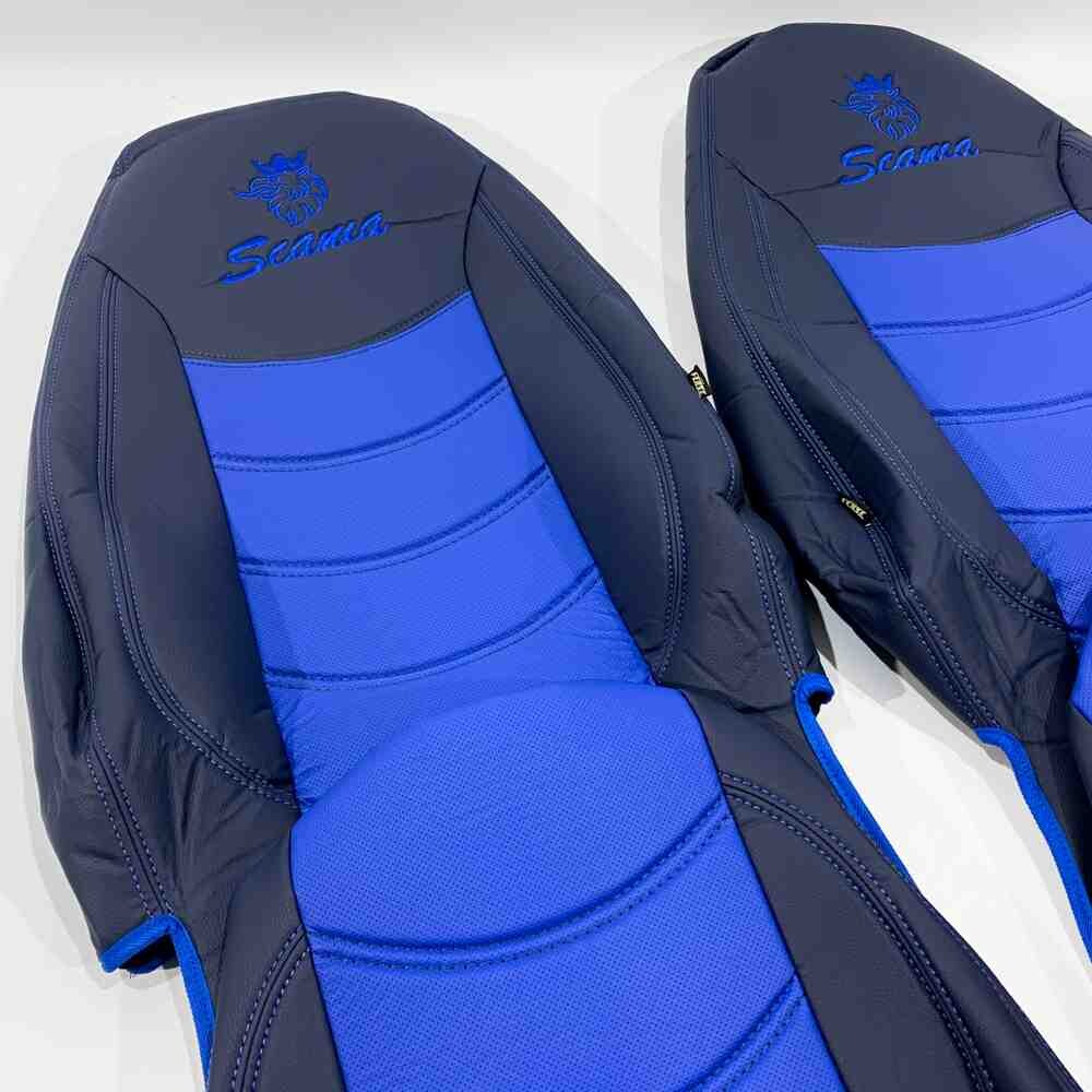 Чохол на сидіння SCANIA R,G,P (2004-2017) водій пілот - пас. складне, перфор.шкіра син. Чохол на сидіння SCANIA R,G,P (2004-2017) водій пілот - пас. складне, перфор.шкіра син.
