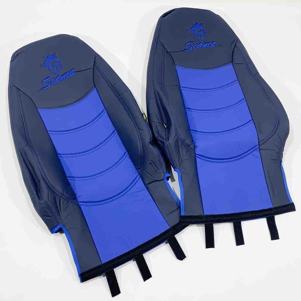 Чохол на сидіння SCANIA R,G,P (2004-2017) водій пілот - пас. складне, перфор.шкіра син. Чохол на сидіння SCANIA R,G,P (2004-2017) водій пілот - пас. складне, перфор.шкіра син.