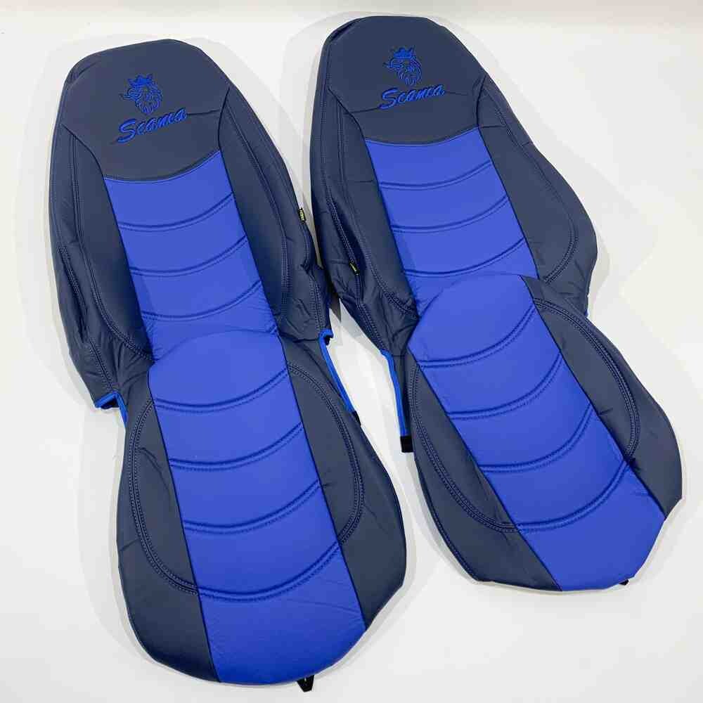 Чохол на сидіння SCANIA R,G,P (2004-2017) водій пілот - пас. складне, перфор.шкіра син. Чохол на сидіння SCANIA R,G,P (2004-2017) водій пілот - пас. складне, перфор.шкіра син.