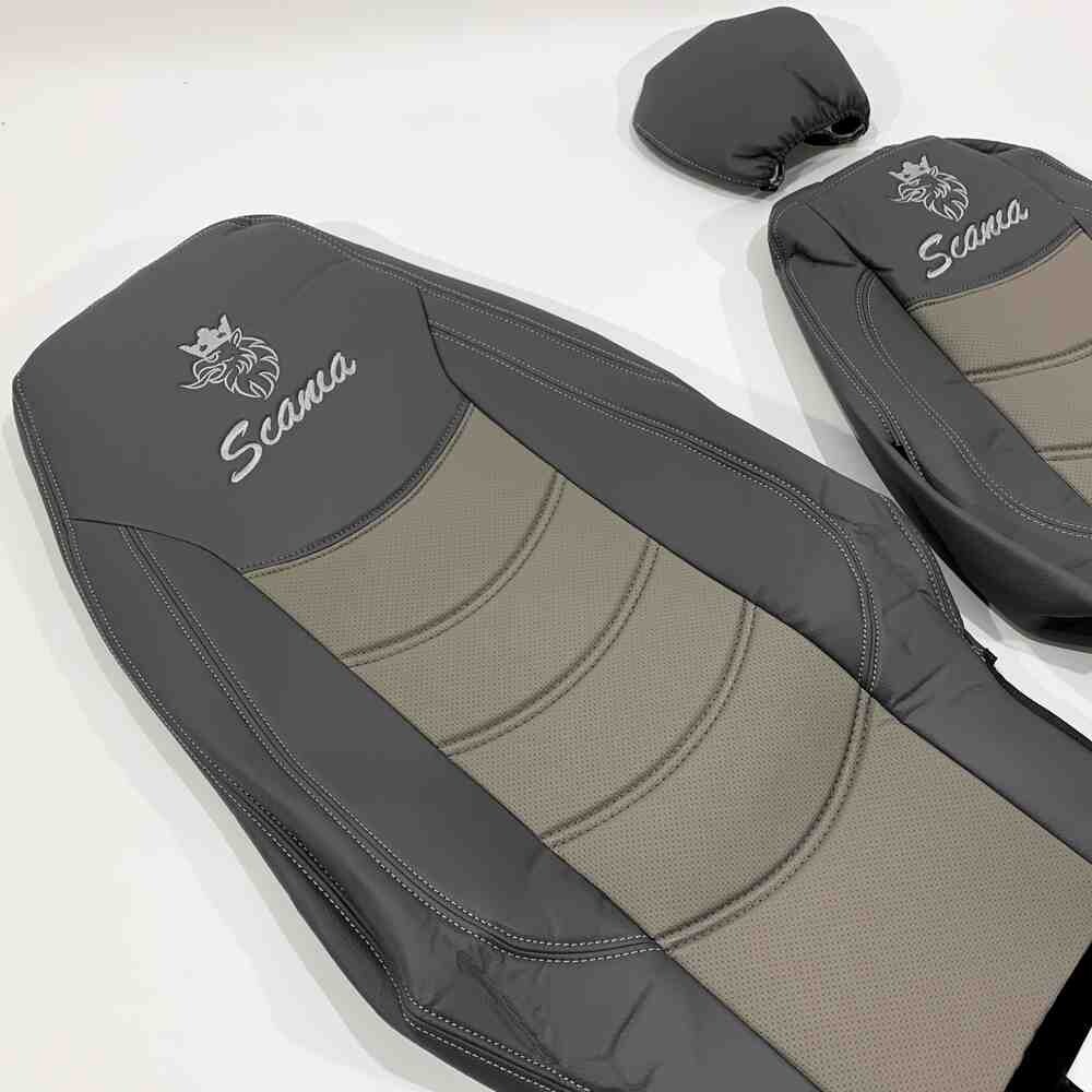 Чехол на сиденья SCANIA R,G,P (2004-2017) водит. пилот - пасс. складное, перфор.кожа сер. Чехол на сиденья SCANIA R,G,P (2004-2017) водит. пилот - пасс. складное, перфор.кожа сер.