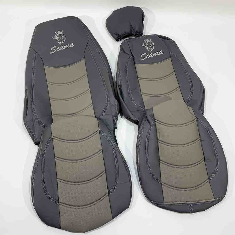 Чехол на сиденья SCANIA R,G,P (2004-2017) водит. пилот - пасс. складное, перфор.кожа сер. Чехол на сиденья SCANIA R,G,P (2004-2017) водит. пилот - пасс. складное, перфор.кожа сер.