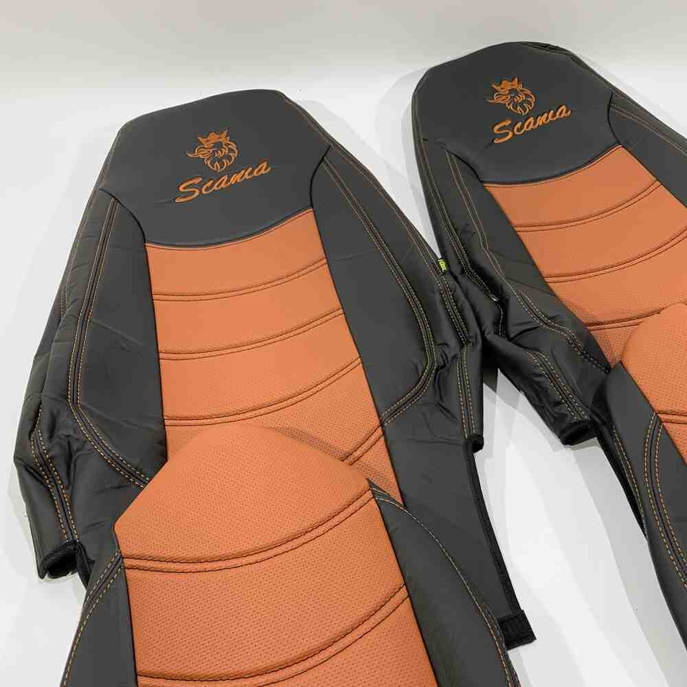 Чохол на сидіння SCANIA R,G,P (2004-2017) водій пілот - пас. складне, перфор.шкіра коричн. Чохол на сидіння SCANIA R,G,P (2004-2017) водій пілот - пас. складне, перфор.шкіра коричн.